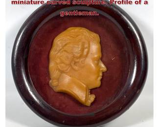 Lot 2037 Antique circular wax portrait miniature carved sculpture. Profile of a gentleman.