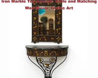 Lot 1703 1920s Vintage Oscar Bach Wrought Iron Marble Top Console Table and Matching Wall Mirror. Gothic Art