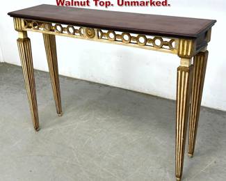 Lot 1715 Italian Gilt Wood Console Table. Walnut Top. Unmarked.