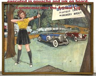 Lot 1986 Mixed media illustration painting, executed in gouache and ink on board, commemorates the Annual Lig