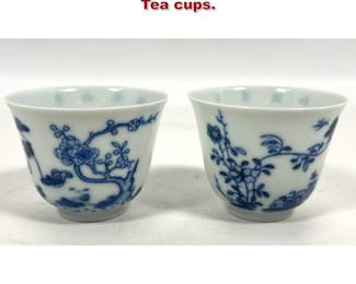 Lot 1858 Pr Chinese blue and white Tea cups.