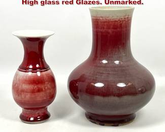 Lot 1852 Pair Chinese Vases. Porcelain with High glass red Glazes. Unmarked.