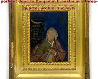 Lot 2064 Antique Polychrome wax relief portrait depicts Benjamin Franklin in a threequarter profile, shown h