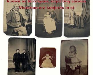 Lot 2215 6pcs 19th century tintypes, also known as ferrotypes, depicting various Victorianera subjects in st