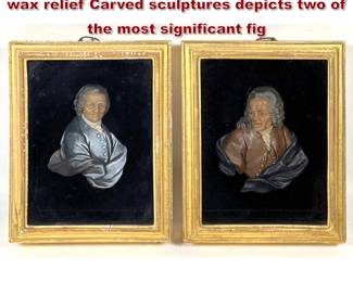 Lot 2090 Matched Pair Antique polychrome wax relief Carved sculptures depicts two of the most significant fig