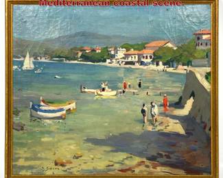 Lot 1960 D. Schoen Painting on Canvas. Mediterranean coastal scene.