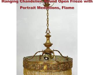 Lot 1713 Vintage Elaborate Gilt Bronze Hanging Chandelier. Round Open Frieze with Portrait Medallions, Flame