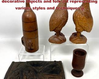 Lot 1887 5pcs Handcarved wooden decorative objects and folk art representing various styles and techniques p