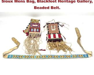 Lot 2016 Native American Beaded Objects. Sioux Mens Bag, Blackfeet Heritage Gallery, Beaded Belt.