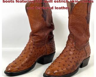 Lot 2278 Pair John Allen Woodward Western boots featuring full quill ostrich skin vamps and textured leather