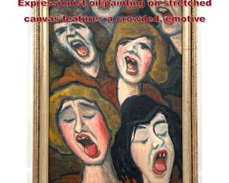 Lot 2028 Mid20th century American Expressionist oil painting on stretched canvas features a crowded, emotive