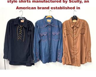 Lot 2279 3pcs Mens Longsleeved Westernstyle shirts manufactured by Scully, an American brand established in