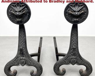 Lot 1764 Pair Antique Dragon Fireplace Andirons Attributed to Bradley and Hubbard.