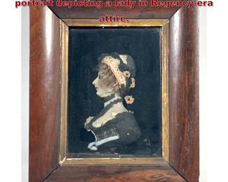 Lot 2053 Antique Wax relief Carving profile portrait depicting a lady in Regencyera attire.