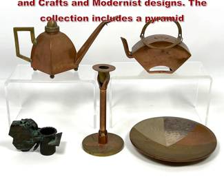 Lot 1939 5pcs Antique Metal Objects. Arts and Crafts and Modernist designs. The collection includes a pyramid