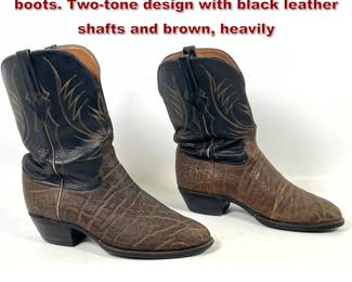 Lot 2282 Pair John Allen Woodward Western boots. Twotone design with black leather shafts and brown, heavily