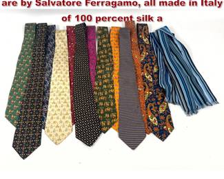 Lot 2308 12pcs Vintage Ties. Ten neckties are by Salvatore Ferragamo, all made in Italy of 100 percent silk a