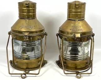 Lot 1824 Pair Anchor Brass Ship Lanterns.