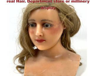 Lot 2035 Vintage Wax Bust Sculpture with real Hair. Department store or millinery display