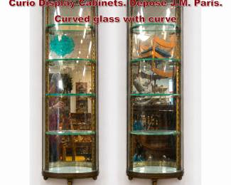 Lot 1702 Pair 5ft Superb Bronze Wall Mount Curio Display Cabinets. Depose J.M. Paris. Curved glass with curve