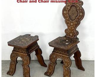Lot 1778 Syrian style as is Inlayed Furniture. Chair and Chair missing back.