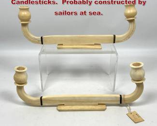 Lot 1890 Antique Carved and Turned 2 Arm Candlesticks. Probably constructed by sailors at sea.