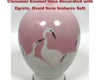 Lot 1850 Japanese Meiji Period Wireless Cloisonne Enamel Vase Decorated with Egrets. Ovoid form features Soft