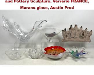 Lot 2331 Mid Century Modern Lot. Art Glass and Pottery Sculpture. Verrerie FRANCE, Murano glass, Austin Prod