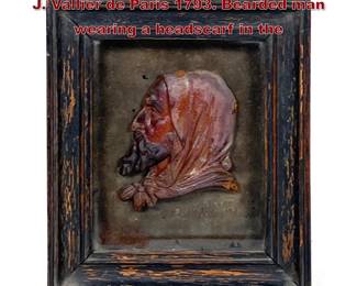 Lot 2055 Antique Wax Portrait Sculpture. G. J. Vallier de Paris 1793. Bearded man wearing a headscarf in the