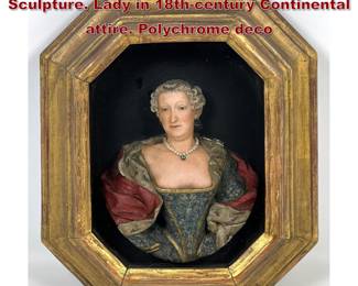 Lot 2063 Antique High relief Wax Portrait Sculpture. Lady in 18thcentury Continental attire. Polychrome deco