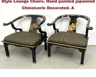 Lot 1799 Pair Century Chair Company Asian Style Lounge Chairs. Hand painted japanned Chinoiserie Decorated. A