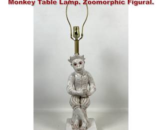 Lot 1777 Italian Handmade Glazed Ceramic Monkey Table Lamp. Zoomorphic Figural.