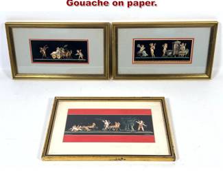 Lot 1989 3 Vintage Pompeii Paintings. Gouache on paper.