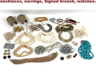 Lot 2175 Large lot Costume Jewelry. Beaded necklaces, earrings, Signed brooch, watches.