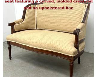 Lot 1744 Louis XVI style walnut settee love seat featuring a curved, molded crest rail and an upholstered bac