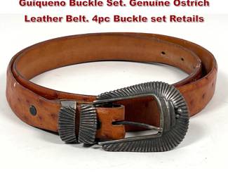 Lot 2286 DAVID DEAR Sterling Silver Guiqueno Buckle Set. Genuine Ostrich Leather Belt. 4pc Buckle set Retails