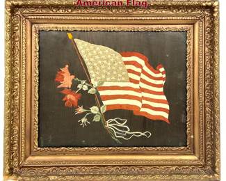 Lot 1964 Framed Antique Embroidery of American Flag.