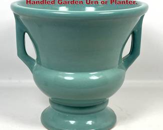 Lot 2207 Ceramic Turquoise Green Glazed Handled Garden Urn or Planter.