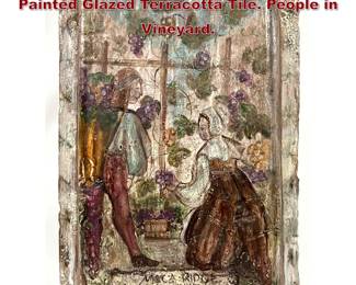 Lot 1903 Large Il Monte Bianco Siena Painted Glazed Terracotta Tile. People in Vineyard.
