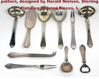 Lot 2111 10pcs George Jensen Pyramid pattern, designed by Harald Nielsen. Sterling Flatware Serving Pieces. L
