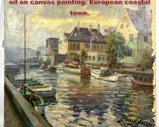 Lot 1838 Valdemar Nielsen Mid 20th century oil on canvas painting. European coastal town.