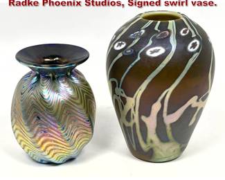 Lot 1911 2pcs Studio Art Glass Vases. Carl Radke Phoenix Studios, Signed swirl vase.