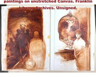 Lot 2190 2pc HERBERT TAUSS Original paintings on unstretched Canvas. Franklin Library Archives. Unsigned.