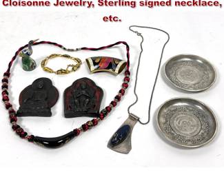 Lot 1876 Mixed Lot. Asian Coin Dishes, Cloisonne Jewelry, Sterling signed necklace, etc.