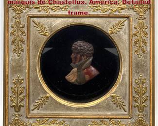 Lot 2049 Antique Painted Wax Portrait. Le marquis de Chastellux. America. Detailed frame.