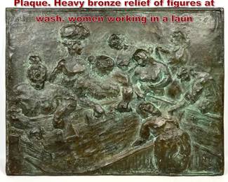 Lot 1981 Henry Mitchell Bronze Relief Plaque. Heavy bronze relief of figures at wash. women working in a laun