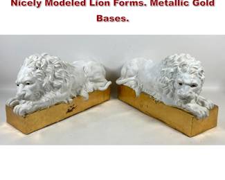 Lot 1812 Pr Ceramic Italian glazed lions. Nicely Modeled Lion Forms. Metallic Gold Bases.