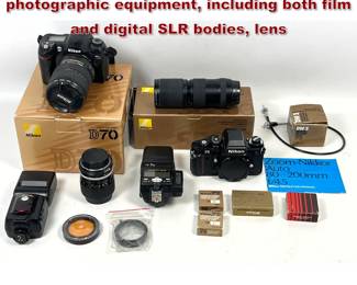 Lot 2269 Diverse collection of Nikon photographic equipment, including both film and digital SLR bodies, lens