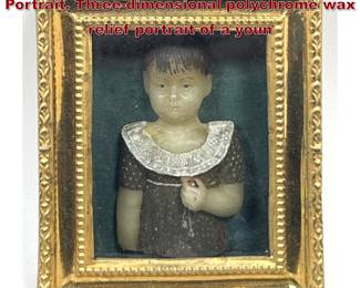 Lot 2068 Antique miniature wax Sculpture Portrait. Threedimensional polychrome wax relief portrait of a youn