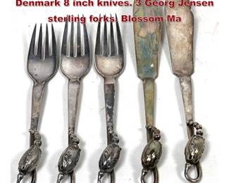 Lot 2113 5pc Sterling Silver 2 Georg Jensen Denmark 8 inch knives. 3 Georg Jensen sterling forks. Blossom Ma